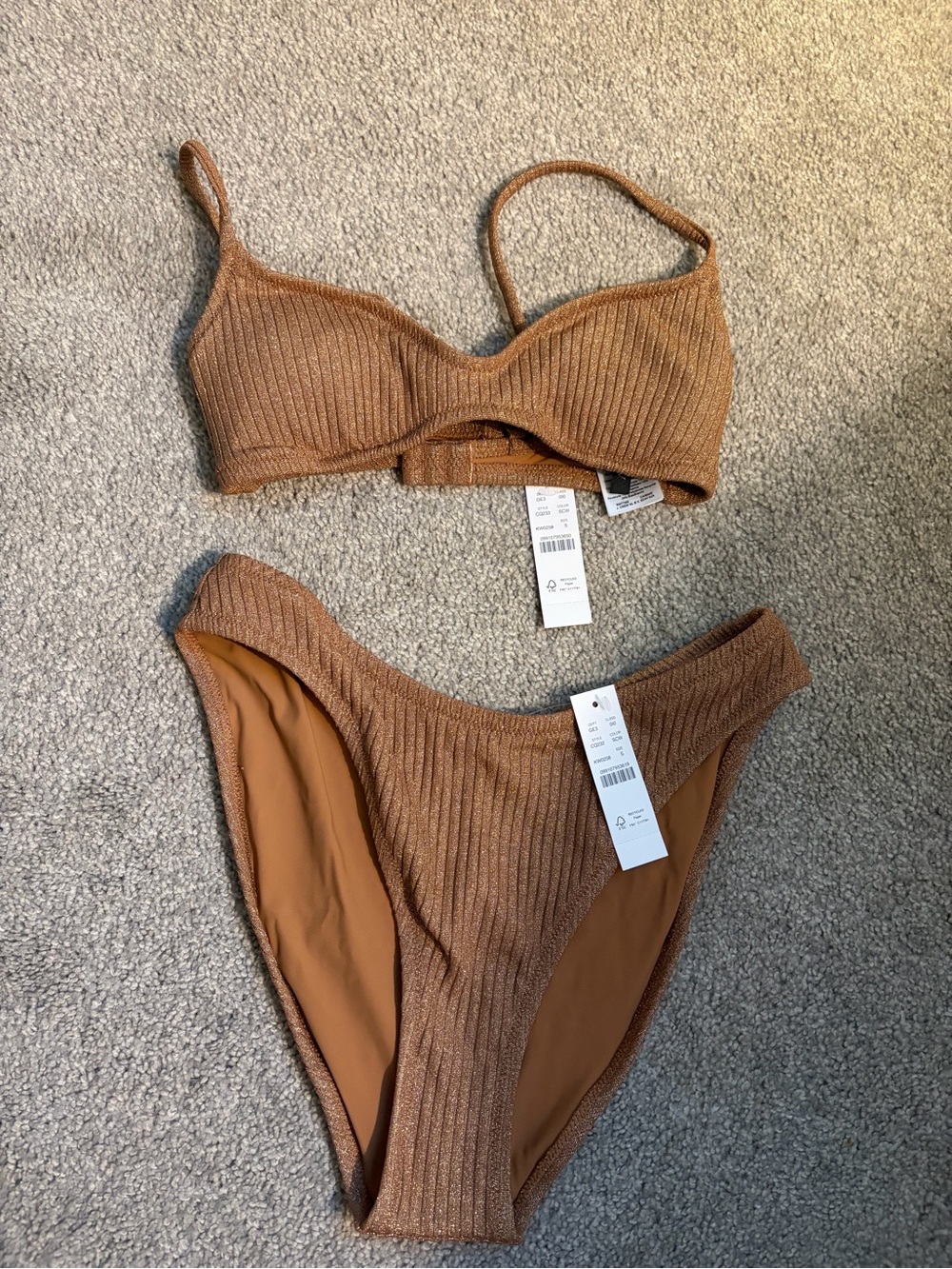J. Crew Metallic Ribbed Bikini Set in Shimmering Bronze